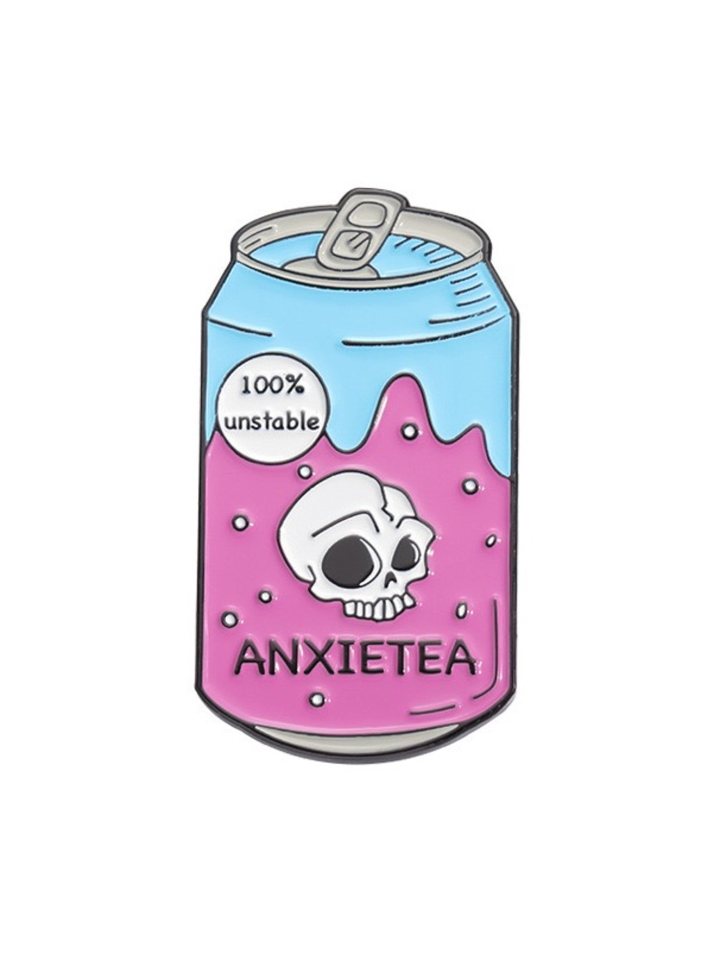 Funny Anxietea Enamel Pin – 100% Unstable Skull Soda Can Anxiety Humor Lapel Pin